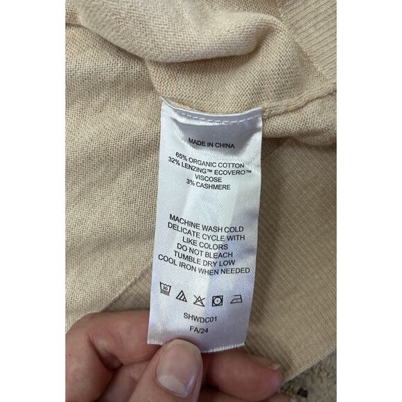 Quince Women’s Tan Knit Pullover Round Neck Sweater Organic Cotton Blend Size M - Picture 4 of 5